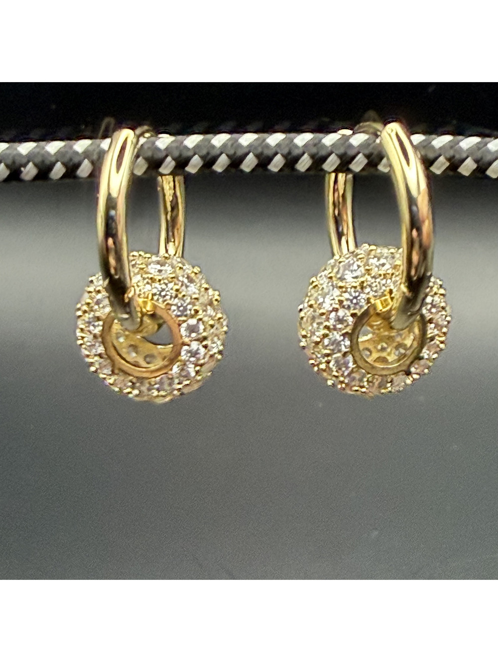 Candy+Clover Hoop Crystal Donut Gold Tone Earrings